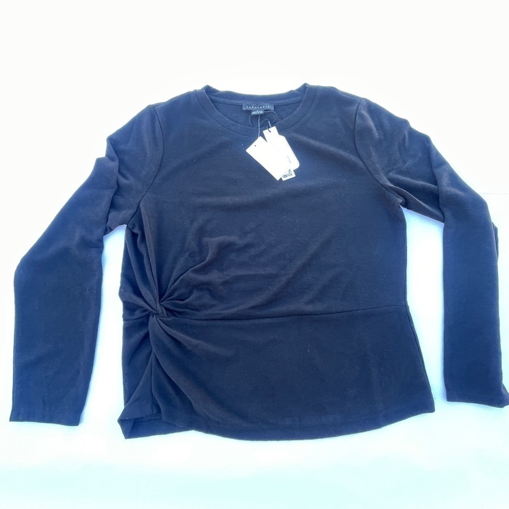 Sanctuary black Long Sleeve Knotted Knit Top size XL - Picture 2 of 10